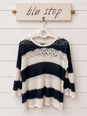 Striped Crochet Sweater – Blu Sky